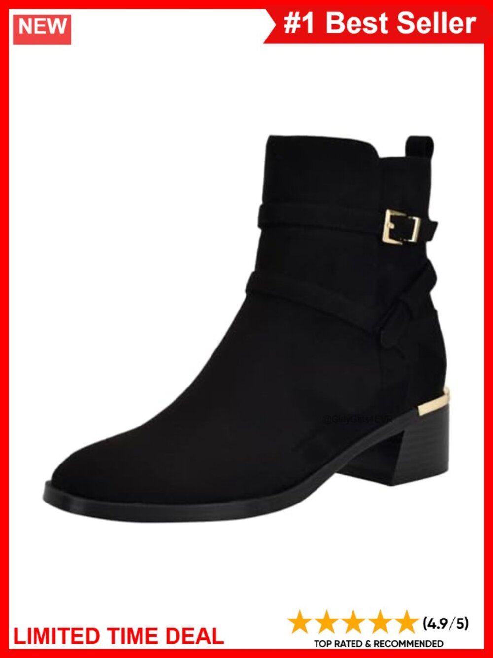 Mid Block Heel Almond Toe Side Zip Calf High Boots